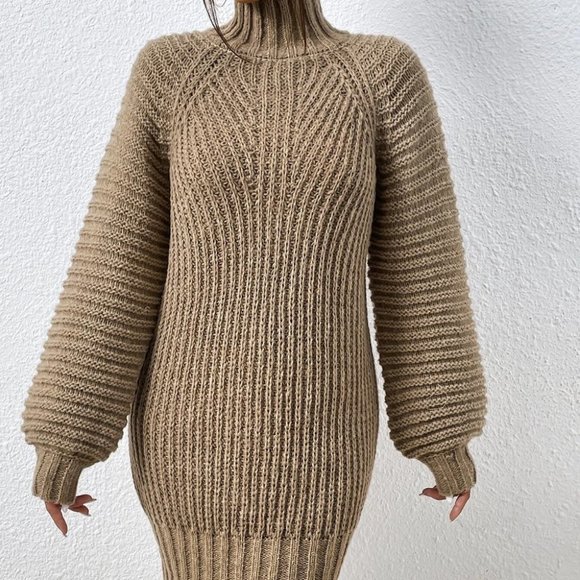 Tan Womens Sweater Dress - Picture 5 of 6